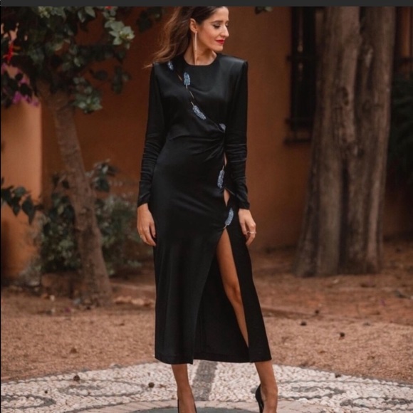 LAST NWT ZARA BLACK LEAF SATIN EFFECT DRESS - Picture 13 of 15